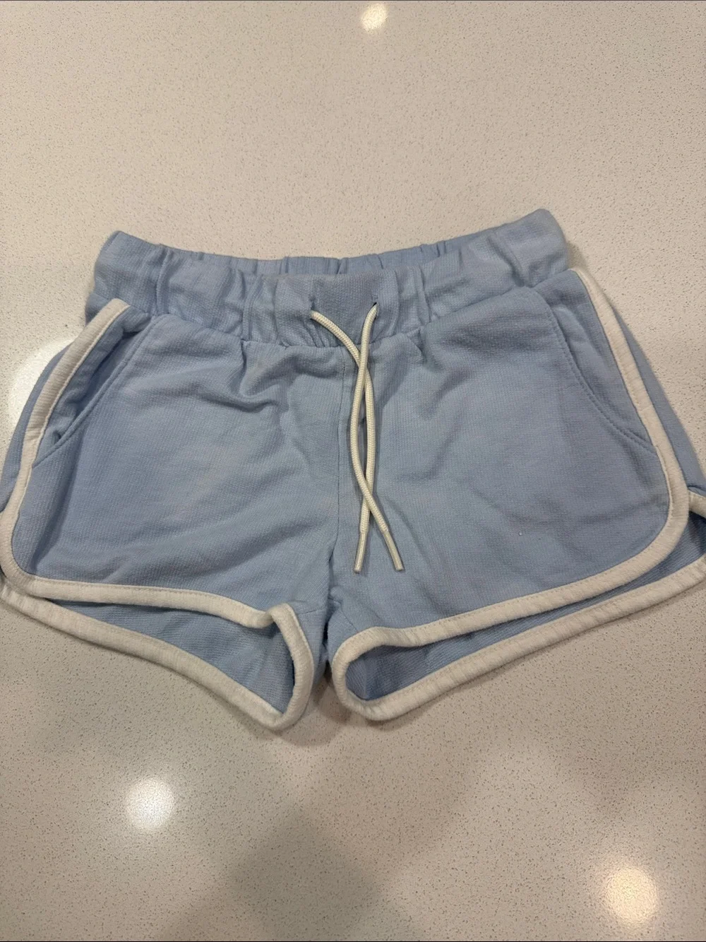 Old Navy Girls Pale Blue Terry Drawstring Shorts with White Trim